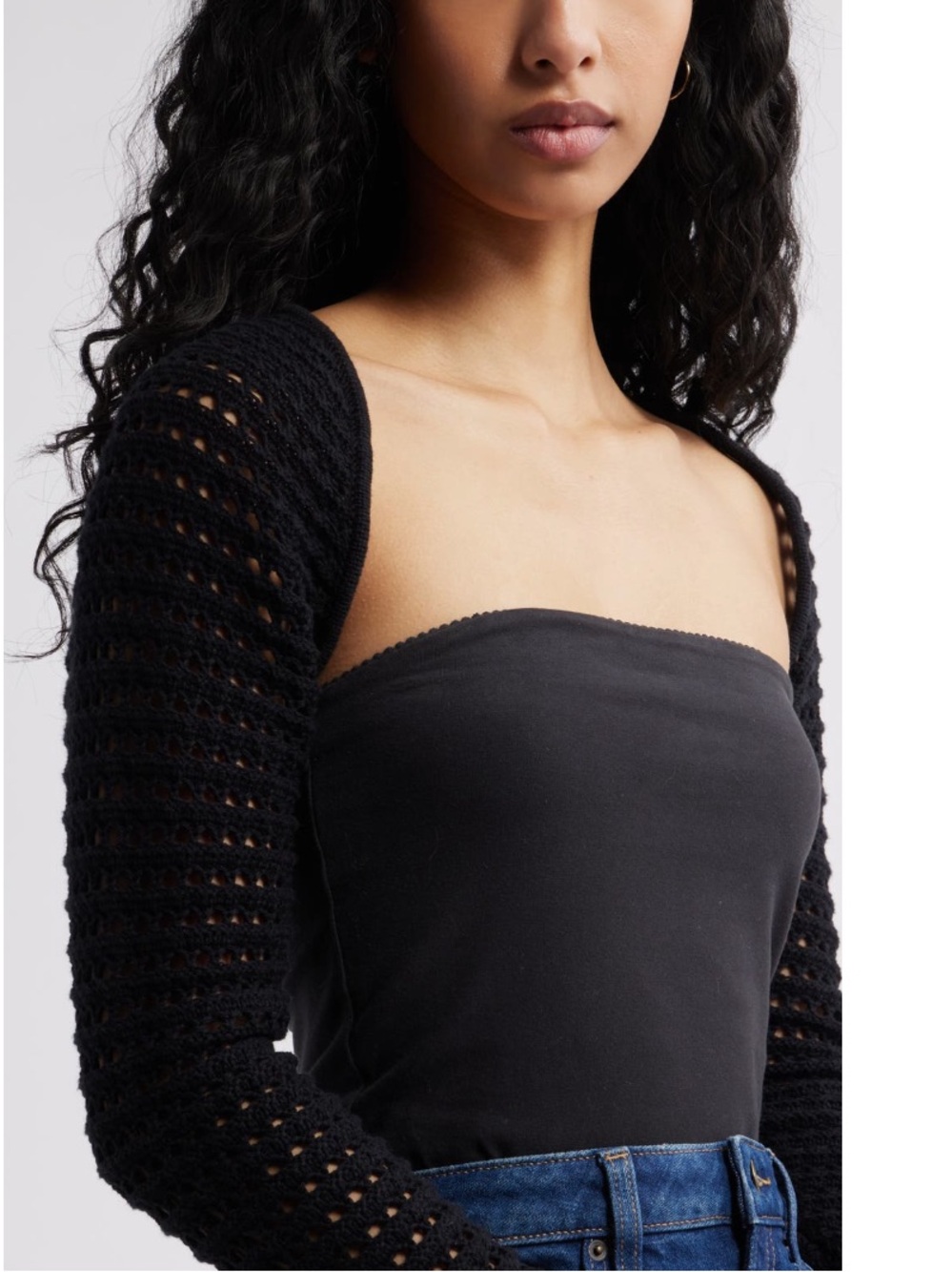 bp Black Openwork Sweater Shrug